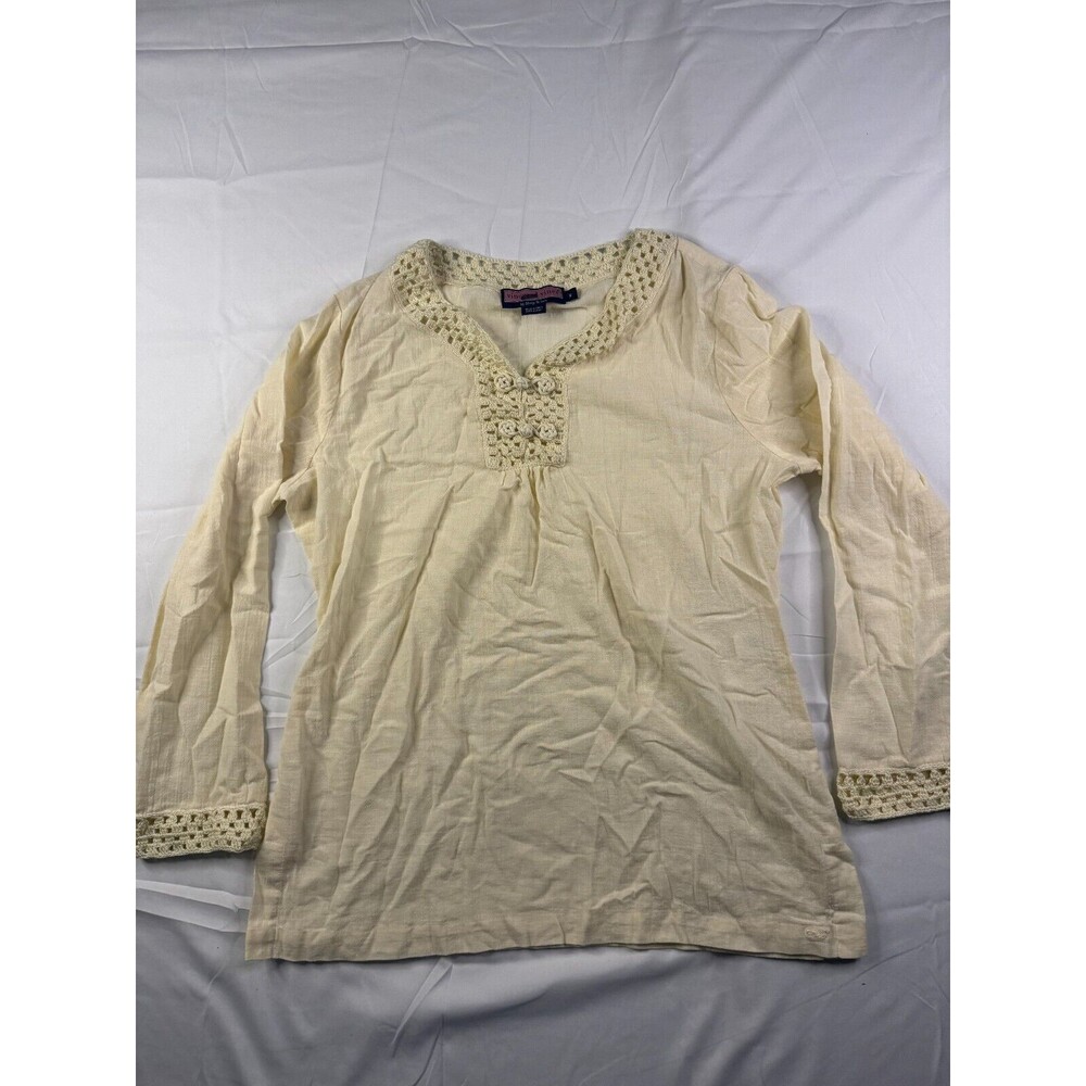 Vineyard Vines Blouse Womens Medium Tunic Beige Pullover Long Sleeve Knit Look